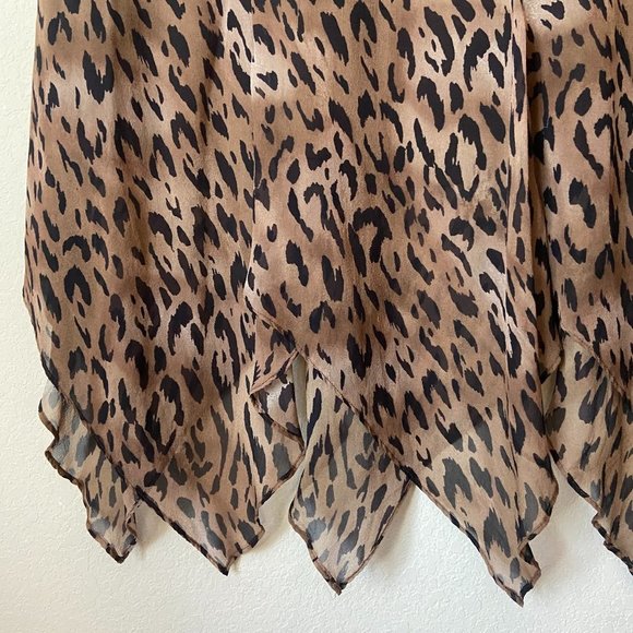 Chico's Silk Boho Leopard Animal Print Handkerchief Hemline Midi Skirt - Picture 3 of 9